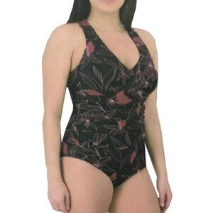 NWT Eddie Bauer Women's Midweight Ruched One Piece Black Size M $80 4C676